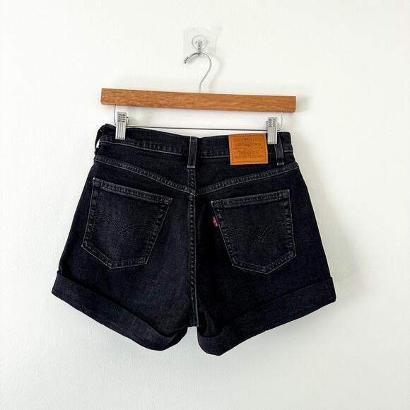 Levis Cuffed Dark Wash Mid Rise Casual Denim Shorts Black 25 - Picture 2 of 6